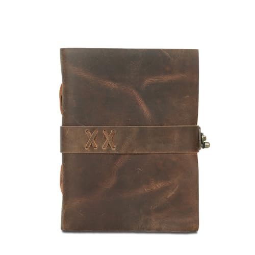 Leather Travel Journal for Men & Women, Deckle Edge Paper & C-Lock Closure (Brown, 7 x 5)