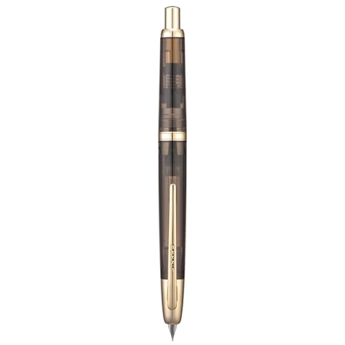 Jinhao 20 Press Fountain Pen, Transparent Black Retractable Medium Nib with Ink Converter Set (Golden Clip) - color: Transparent Black (Golden Clip), style: Medium
