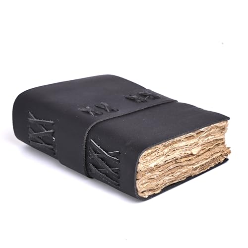 Leather Bound Vintage Journal for Women & Men – Book of Shadows – Lock Closure – 200 Pages of Antique Deckle Edges Handmade Paper (Black, 10 x 7 inches) - color: Black, size: 10 x 7 inches