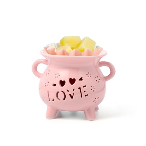 TTJ Ceramic Cauldron Wax Melt Warmer with Love Design, Electric Wax Burner for Home Fragrance, Decorative Candle Warmer with Two Handles, Ideal Gift for Valentine's Day, Wedding, Birthday,Pink - color: Pink