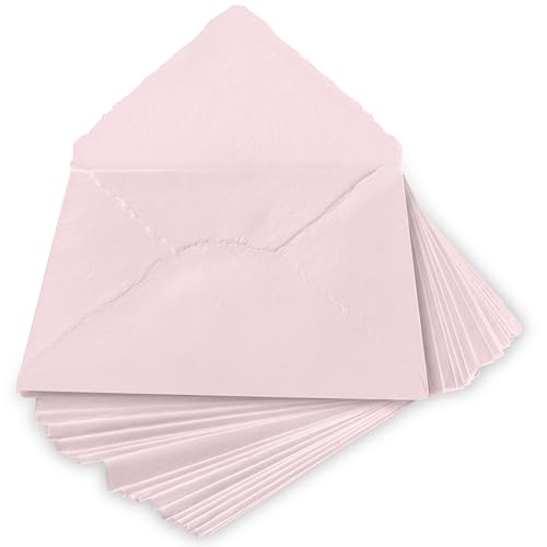 Wanderings Handmade Pink Deckle Edge Envelope - 5.25x7.25" Package of 25 - for Announcements Wedding Invitations Greeting Cards Crafts - Thick 150 GSM - color: Pink, size: Medium 5.25" x 7.25"