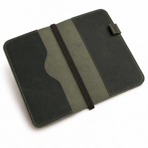 Handmade Refillable A5 Leather Journal Cover 9 x 6 in, Green - color: Green