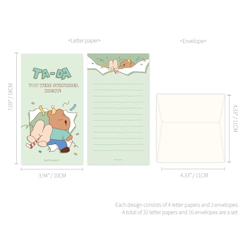 Monolike Happy and Lucky Littles Series.1 Mini Letter Paper and Envelopes Set - 8Type, 32 Letter Paper + 16 Envelopes - color: Happy and Lucky Littles Series.1