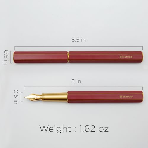 YSTUDIO Stunning Classic Revolve Fountain Pen, Schmidt Gilded Nib, Best Pen Gift Set for Men & Women, Professional, Executive Office, Nice Pens（red，F nib） - color: Red, style: F nib
