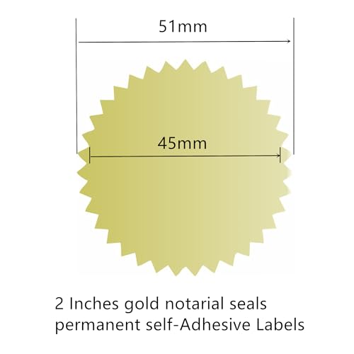 Hybsk 300pcs 2 inch Bright Gold Metallic Certificate Sealing Labels with Serrated Edge Awards Legal Embossing Stickers (Bright Gold) - color: Bright Gold