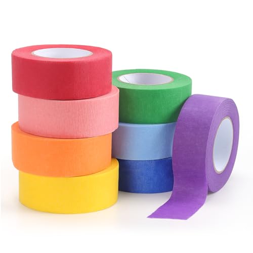 LONGKEY Colored Masking Tape Painters Tape 1 Inch X 20 Yards, 8 Rolls | 160 Yards in Total, Craft Color Painters Colorful Art Rainbow Labeling Tapes Marking Tape for Kids Crafts Moving Classroom