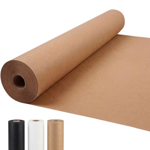 PerkHomy 24" x 2,220" (185') Brown Kraft Paper Roll for Craft Bulletin Board Paper Art Table Covering Crafting Gift Wrapping Bouquet Packing Parcel 70GSM 50LB (Brown, 24" x 185') - color: Brown, size: 24" Width x 185' Length