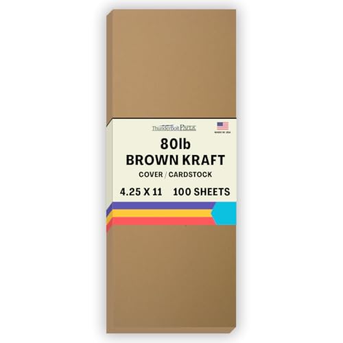 100 Brown Kraft Fiber 80# Cover Paper Paper Sheets - 4.25 X 11 Inches Half Letter Size Cut Long - 80lb/pound cardstock - Rich Earthy Color with Natural Fibers - Smooth Finish - size: 4.25 x 11