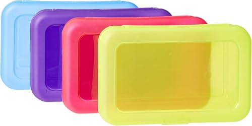 Amazon Basics 4-Pack Large Pencil Cases, Storage Organizer, Durable Plastic School Supply Box, Multi-Color Student Organization for Office, College & Classroom Supplies - size: 4-Pack