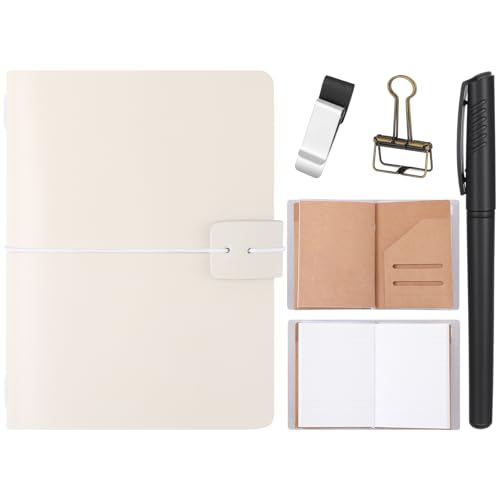 Thenshop Leather Travel Notebook 3 Inserts,White,Passport Size | Refillable Travel Journal with Pen Holder and Clip, Passport Notebook Accessories for Organizing Notes, Handmade Diary - color: White, size: Passport Size