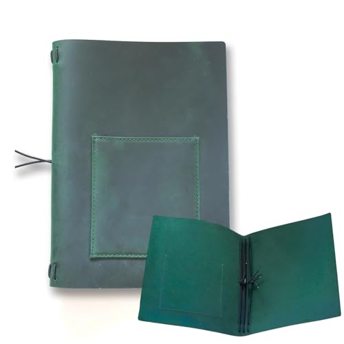 A5 Travelers Notebook Cover, Small Leather Journals Cover for Writing, Refillable Planner Organizer Folio Case for 8.5 x 5.5 Notebook with Phone/Pen Pocket, Gift for Men/Women, Green - color: Green, size: Non-Custom