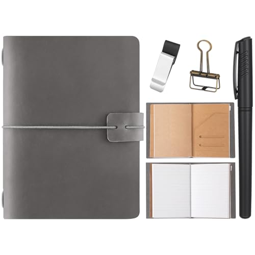 Thenshop Leather Travel Notebook 3 Inserts, Gray, Passport Size - color: Gray, size: Passport Size