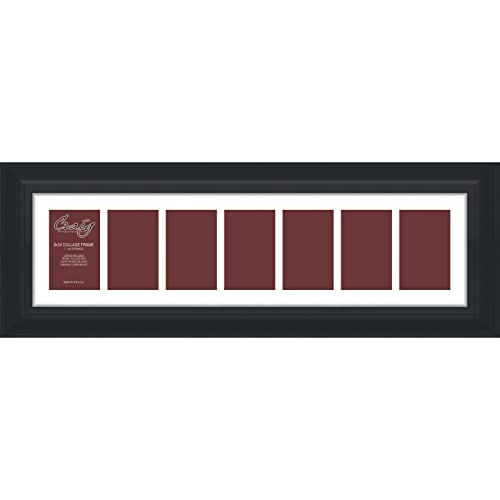 Craig Frames Upscale, 8x30 Black Picture Frame with White Collage Mat, 7 Openings for 4x6 Prints - color: 7 4x6 Openings - 1" Border - Upscale