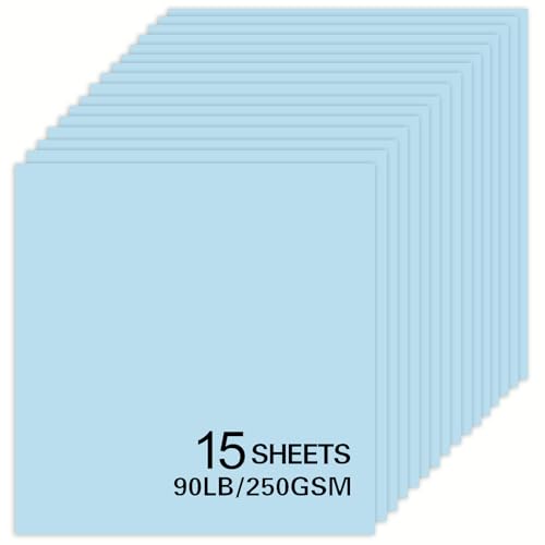15Sheets Light Blue Cardstock Paper 12x12 Card stock for Cricut, Thick Construction Paper for Card Making, Scrapbooking, Craft 90 lb / 250 gsm (Light Blue) - color: Light Blue
