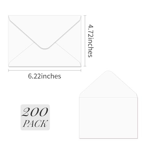 200 Pack A6 Envelopes 4x6 White V Flap Invitation Envelopes 4.75"x6.5" | for Office, Greeting Card, Wedding, Graduation, Baby Shower, Party, Invitations ,Self-Adhesive - color: White, size: A6
