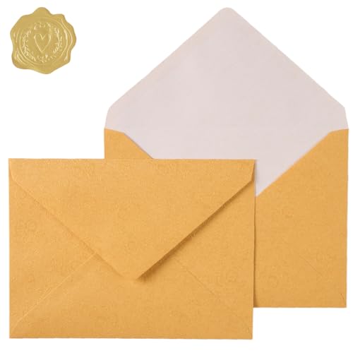 50 Pieces A7 Envelopes 5x7 with Gold Stickers, Rose, Gold | Vines Flower Texture Pattern, V Flap Luxury Mailing for Invitations, Wedding, Graduation, Baby Shower - color: Rose - Gold