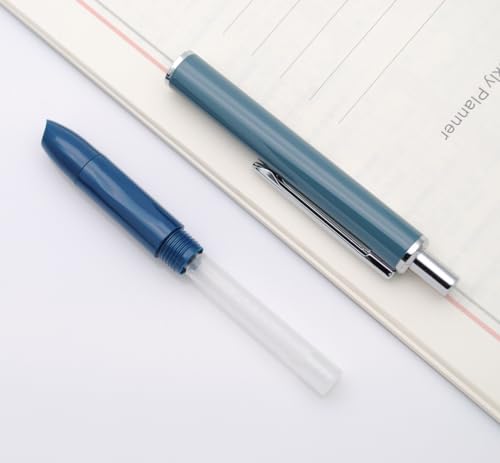 OASO K016 Retractable Fountain Pen Set 0.5mm with 4pcs Blue Ink Cartridges Smooth Writing for School Students (Deep Sea Blue) - color: Deep Sea Blue