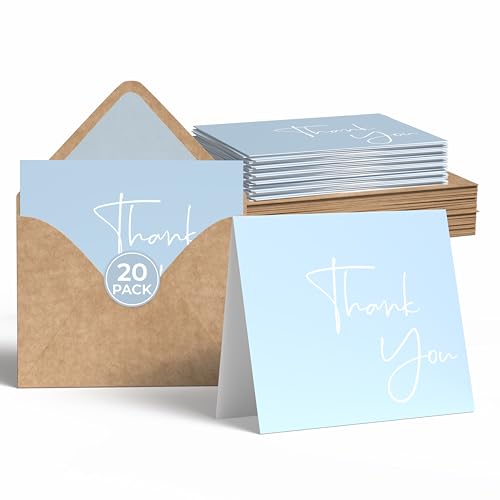 VNS Creations Thank You Cards With Envelopes - 20 Pack 4 x 6 - Light Blue - color: Light Blue, size: 20 Pack - 4" x 6"