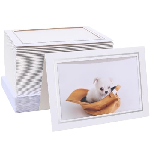 200 Count Photo Frame Cards with Envelopes 4x6 Paper Picture Frame Notecards Photo Card Holder for Back to School Teacher Appreciation Halloween Wedding Birthday Classroom DIY - White with Silver Lining - color: White with Silver Trim