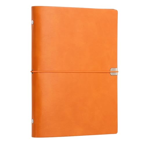 PATIKIL A5 Leather Binder Journal Cover, 6 Ring Refillable Binder Loose Leaf Notebook Protector with Elastic Closure No Paper for Work Meeting Notebook Folder, Orange - color: Orange, size: A5
