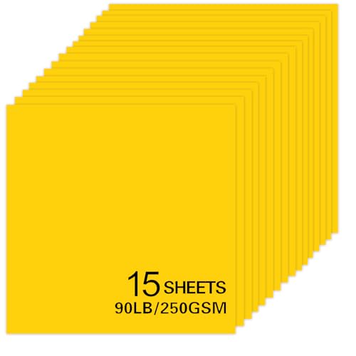 15Sheets Yellow Cardstock Paper, 12x12 Card stock for Cricut, Thick Construction Paper for Card Making, Scrapbooking, Craft 90 lb / 250 gsm (Yellow) - color: Yellow