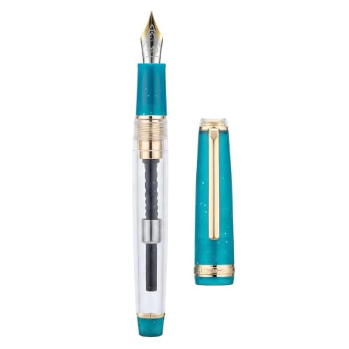 Jinhao 82 Acrylic Fountain Pen Set (2 Pack), Fine Nib Pen, Clear/Malachite Blue - color: Clear/Malachite Blue