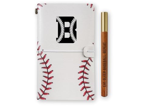 InnoBeta Baseball Gifts for Men Women, Baseball Coach Gifts Journal and Pen Vegan Leather Refillable Notebook, Sketchbook, Travel Diary, 7.8x5 Inches - B - color: B