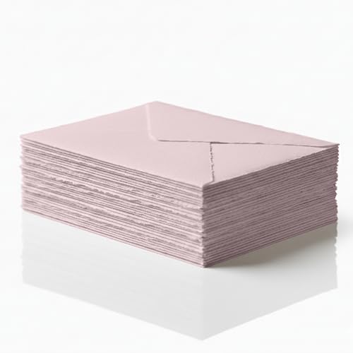 Wanderings Handmade Pink Deckle Edge Envelope - 5.25x7.25" Package of 25 - for Announcements Wedding Invitations Greeting Cards Crafts - Thick 150 GSM - color: Pink, size: Medium 5.25" x 7.25"