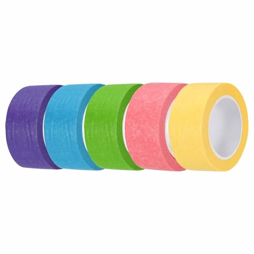 HARFINGTON 5pcs 1" x 11 Yard Colored Masking Tape Universal Crepe Paper Colorful Masking Painter Tape for Art Drawing DIY Handcraft Sealing, Blue Green Pink Yellow Purple - color: Blue Green Pink Yellow Purple, size: 1" x 11 Yard