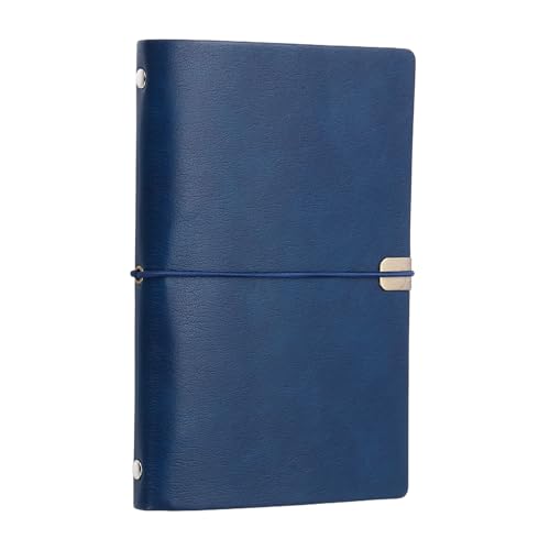 PATIKIL A6 Leather Binder Journal Cover, 6 Ring Refillable Binder Loose Leaf Notebook Protector with Elastic Closure No Paper for Work Meeting Notebook Folder, Navy Blue - color: Navy Blue, size: A6