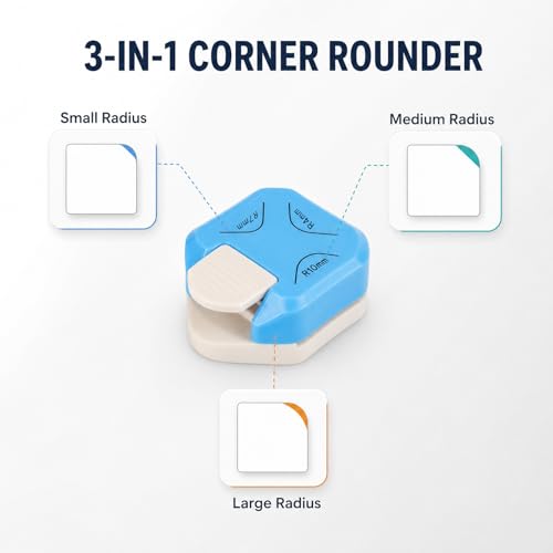1 Pack 3 in 1 Paper Corner Rounder Punch, R4 R7 R110 Corner Cutter for Cardstock Photos Scrapbook, Round Edge Paper Punch for Stickers Junk Journal Card Making Supplies, Craft Hole Puncher (Blue) - color: Blue