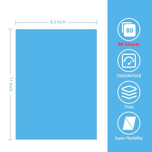 80 Sheets Blue Construction Paper 8.5x11,92lb Blue Cardstock Paper Colored - color: Gradient Blue, size: 80 Sheets