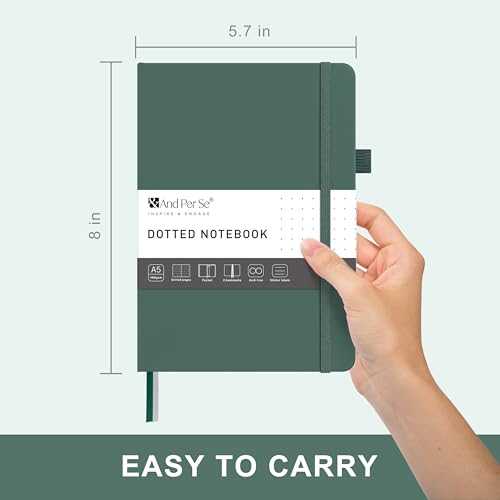 &And Per Se Dotted Journal – A5 Hardcover, Dot Grid Notebook for Planning & Journaling, 160 Pages 100gsm Paper, Stickers - 5.7”x8” (Dark Green) - color: Dark Green, style: Dotted 160 pages