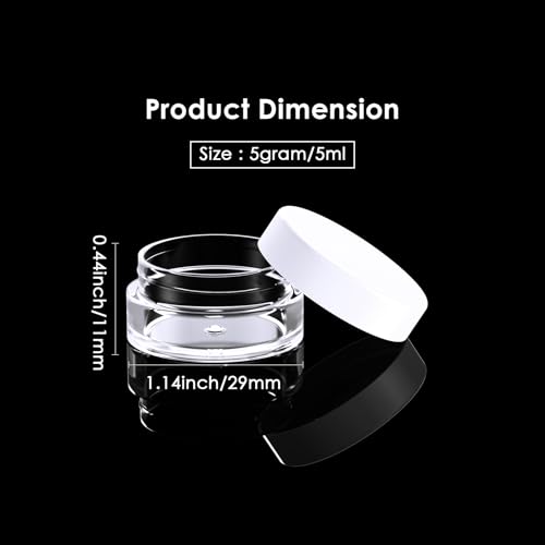 Eternal Moment 50 Pack 5G Sample Containers with Lids Cosmetic Small Jars | Makeup Travel Jars for Cream, Bead, Eye Shadow, Jewelry, Lotions, Powders, Glitters Lip Gloss with Labels,Spatulas (White) - color: White Lid, size: 0.17 Ounce