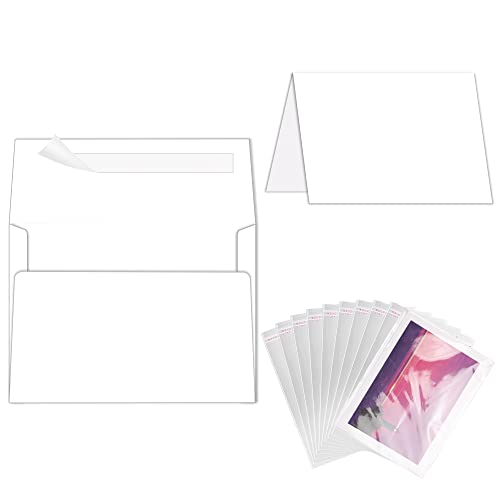 100 Pack Goefun Blank White Cards and Envelopes 5x7 with Clear Cello Bags - color: White A7 (Poly Bags), size: 5x7
