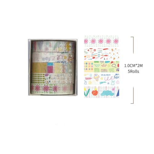 Cute Pattern Washi Tape Set 5 Rolls Glitter Cover Decorative Wide Kawaii Masking Tapes for Arts, DIY Crafts, Journals, Planners, Scrapbook, Wrapping (11 Girly Mix) - color: 11 Girly Mix
