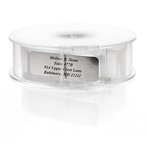 Silver Foil Personalized Return Address Labels with Elegant Dispenser - Roll of 250 Custom Stickers - color: Silver Foil, size: 250 Labels