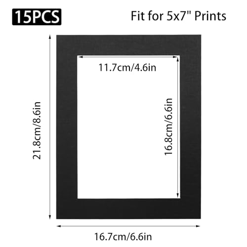 Wuyituart 15 Pcs 7x9in Black Photo Mats for 5x7 Photos Bevel Cut Frame Mats - color: Black