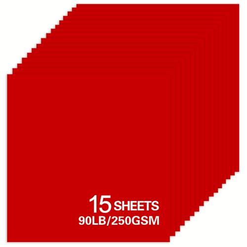 15Sheets Red Cardstock Paper 12x12 Card stock for Cricut, Thick Construction Paper for Card Making, Scrapbooking, Craft 90 lb / 250 gsm (Red) - color: Red