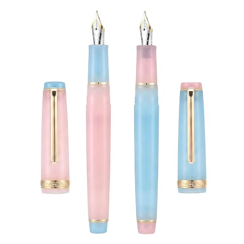 Jinhao 82 Acrylic Fountain Pen Set (2 Pack), Fine Nib Pen, Pink & Blue - color: Pink/Blue
