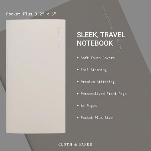 Cloth & Paper Travel Notebook | Blank Notebook – Angora | Pocket Plus Writing Journal 3.2" x 6" | Unlined Notebook for Writing, Sketching, Creative Planning, Journaling & Notes – Soft Touch Cover - color: Angora