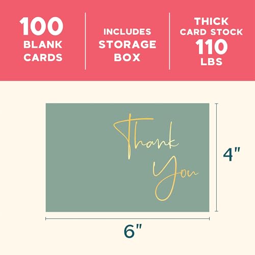 VNS Creations Thank You Cards With Envelopes - 100 Pack 4 x 6 - Green - color: Granite Green (Gold Foil), size: 100 Pack - 4" x 6" (Value Pack)