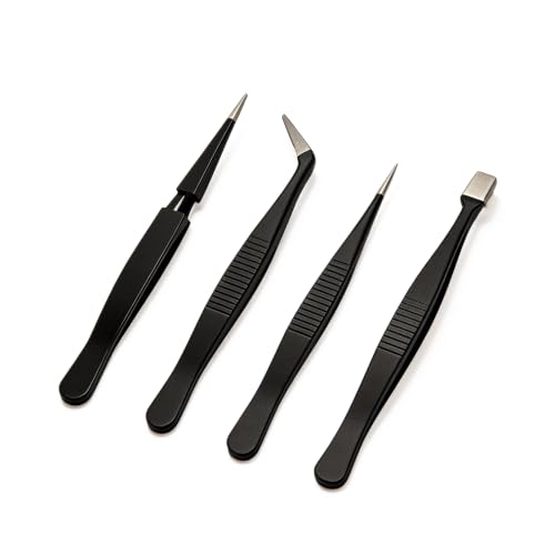 4PCS Precision Stainless Steel Tweezers Set for Eyelash Extensions, Fine Detail Crafting, Jewelry Making, Electronics Repair & Nail Art - Multi-Functional Toolkit, Black - color: Black