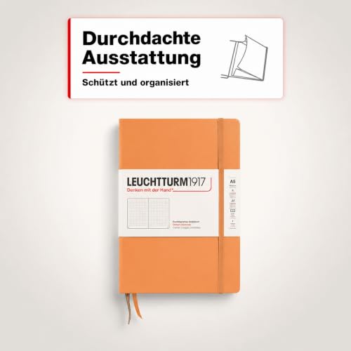 LEUCHTTURM1917 - Notebook Hardcover Medium A5-251 Numbered Pages for Writing and Journaling (Apricot, Dotted) - color: Apricot, style: Dotted