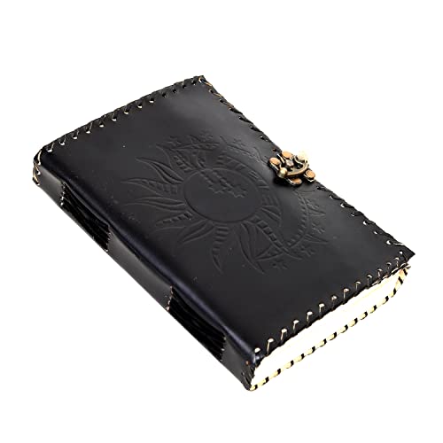 CREATIVE LEATHER ART Handmade Leather Journal Sun Moon Notebook (Black, 8x6 Inch) - color: Black, size: 8x6 Inch