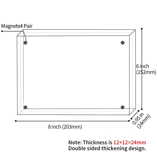 Sezanrpt Acrylic Picture Frame 6x8 Inches, High Transparent Magnetic Photo Frame, Double Sided Plexiglass Picture Frame 12mm + 12mm - size: 6'' x 8''
