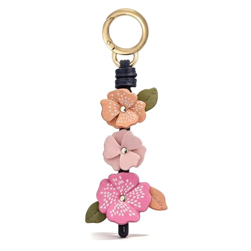Angyape Flower Bag Charms for Women Purse Charms for Handbags Leather Flower Keychain Retro Aesthetic Keychain Accessories - color: D：pink