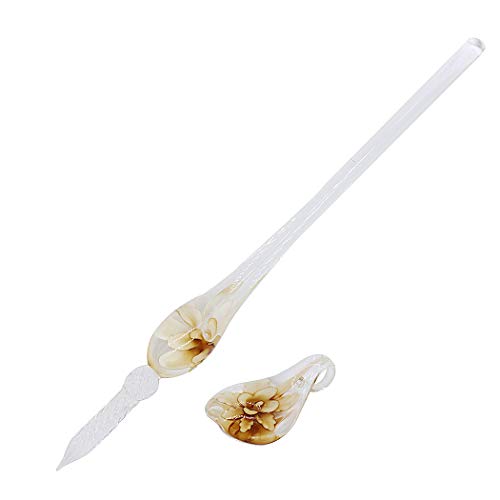 Crystal Glass Intarsia Dip Pen Fountain Pen Kit Vintage Calligraphy Signatures Pen, Yellow - color: Yellow