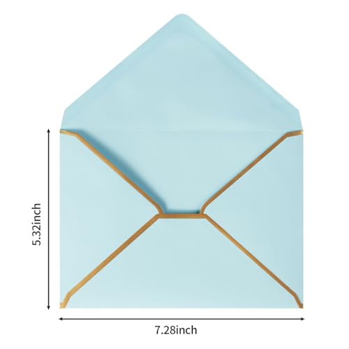 50 Pack A7 Envelopes Light Blue 5 x 7 with Gold Border | Self-Adhesive, V Flap, For Wedding, Graduation, Baby Shower, Parties, Invitations - color: Light Blue, size: A7 (5.32x7.28)