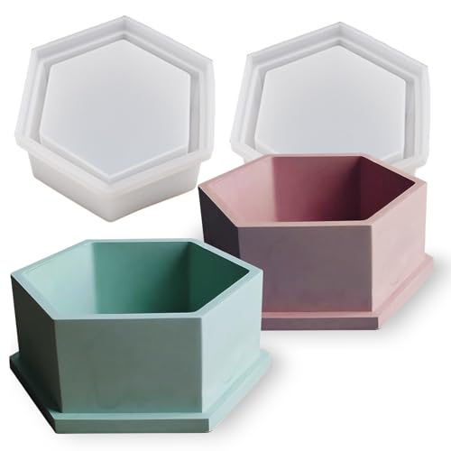 Wehous 2PCS Hexagon Candle Jar Silicone Molds, Geometric Container Plant Pot Silicone Molds for Resin Concrete, Epoxy Resin Casting Storage Box Molds for Jewelry Holder Trinket Tray Art Craft Decor - color: 2x hexagon